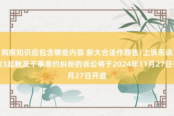 购房知识应包含哪些内容 新大合法作原告/上诉东谈主的3起触及干事条约纠纷的诉讼将于2024年11月27日开庭