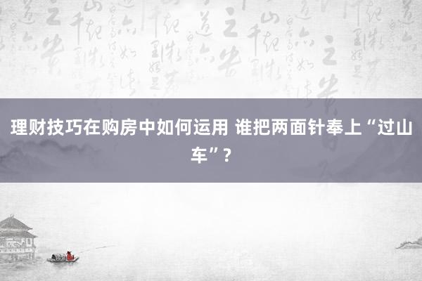 理财技巧在购房中如何运用 谁把两面针奉上“过山车”?