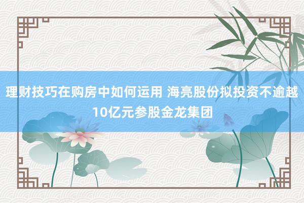 理财技巧在购房中如何运用 海亮股份拟投资不逾越10亿元参股金龙集团