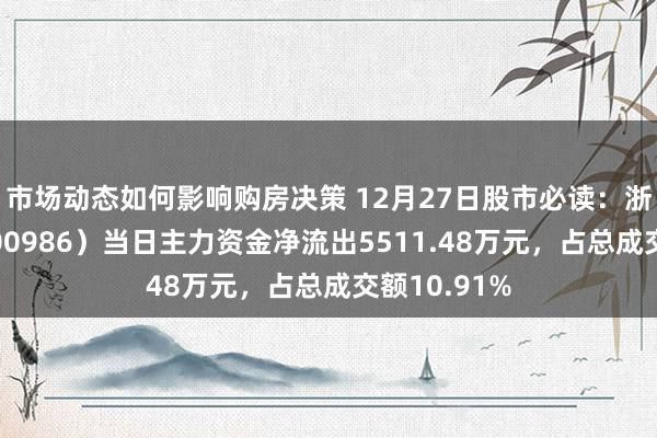 市场动态如何影响购房决策 12月27日股市必读：浙文互联（600986）当日主力资金净流出5511.48万元，占总成交额10.91%