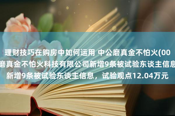 理财技巧在购房中如何运用 中公磨真金不怕火(002607)控股的北京中公磨真金不怕火科技有限公司新增9条被试验东谈主信息，试验观点12.04万元