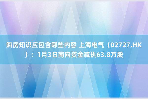 购房知识应包含哪些内容 上海电气（02727.HK）：1月3日南向资金减执63.8万股