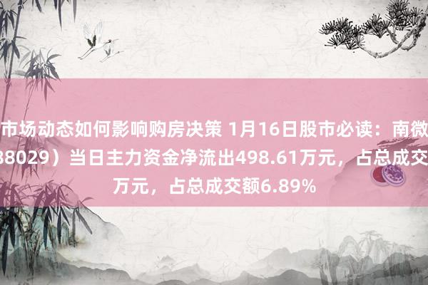 市场动态如何影响购房决策 1月16日股市必读：南微医学（688029）当日主力资金净流出498.61万元，占总成交额6.89%