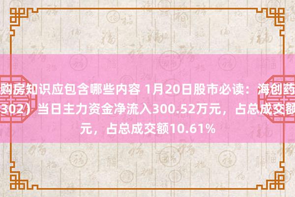 购房知识应包含哪些内容 1月20日股市必读：海创药业（688302）当日主力资金净流入300.52万元，占总成交额10.61%