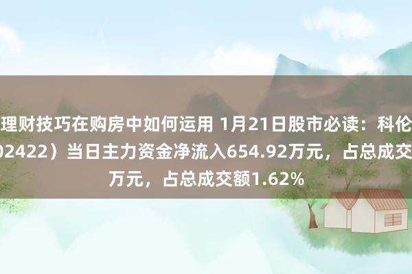 理财技巧在购房中如何运用 1月21日股市必读：科伦药业（002422）当日主力资金净流入654.92万元，占总成交额1.62%