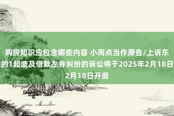 购房知识应包含哪些内容 小雨点当作原告/上诉东谈主的1起波及借款左券纠纷的诉讼将于2025年2月18日开庭