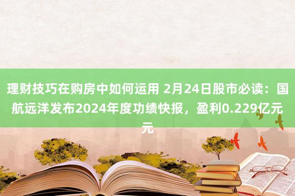 理财技巧在购房中如何运用 2月24日股市必读：国航远洋发布2024年度功绩快报，盈利0.229亿元