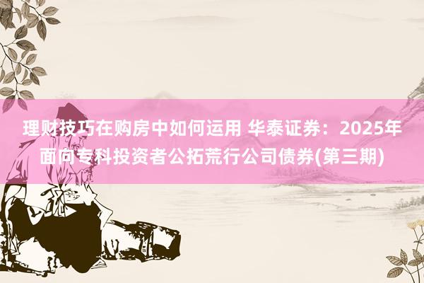 理财技巧在购房中如何运用 华泰证券：2025年面向专科投资者公拓荒行公司债券(第三期)