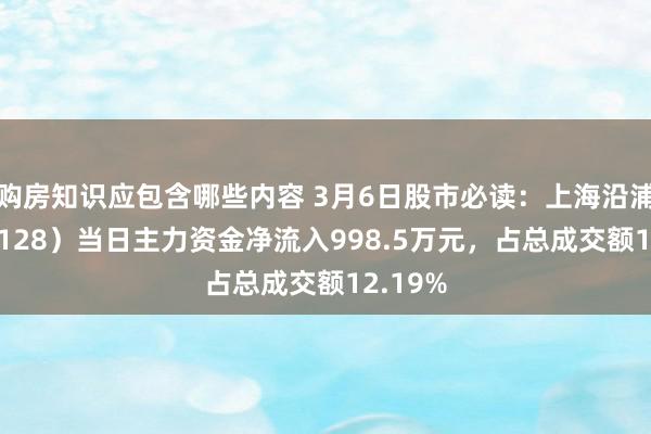 购房知识应包含哪些内容 3月6日股市必读：上海沿浦（605128）当日主力资金净流入998.5万元，占总成交额12.19%