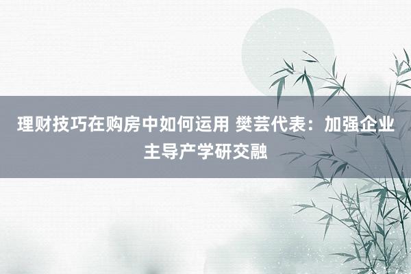 理财技巧在购房中如何运用 樊芸代表：加强企业主导产学研交融