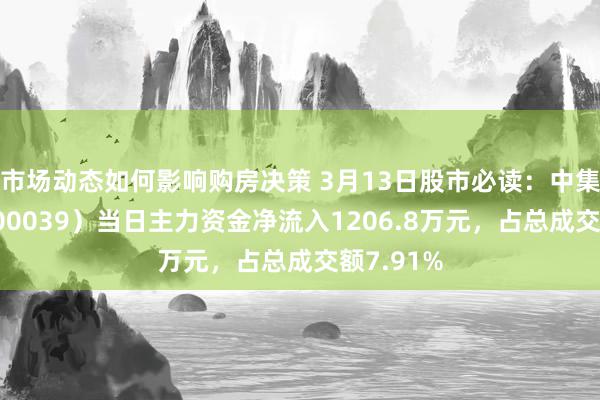 市场动态如何影响购房决策 3月13日股市必读：中集集团（000039）当日主力资金净流入1206.8万元，占总成交额7.91%